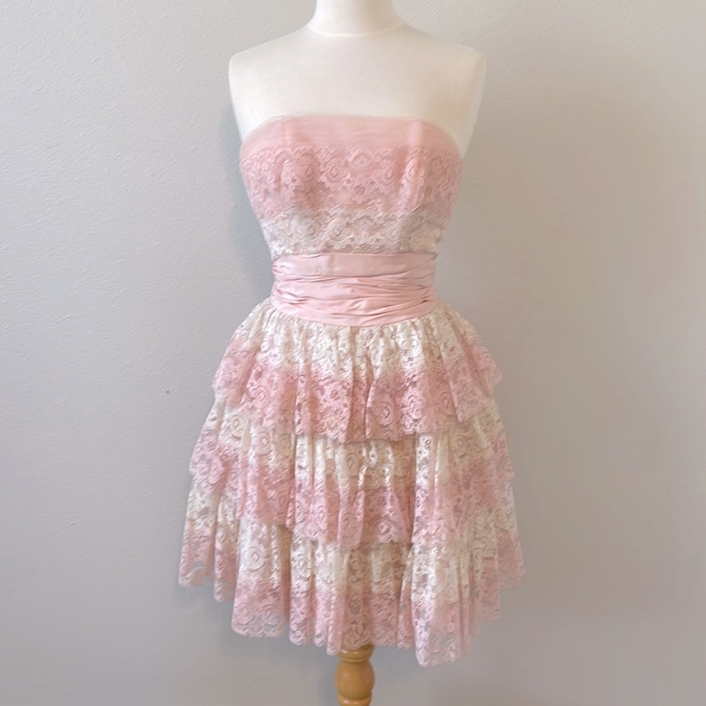 Vintage handmade lace strapless dress size XS 3 - 5